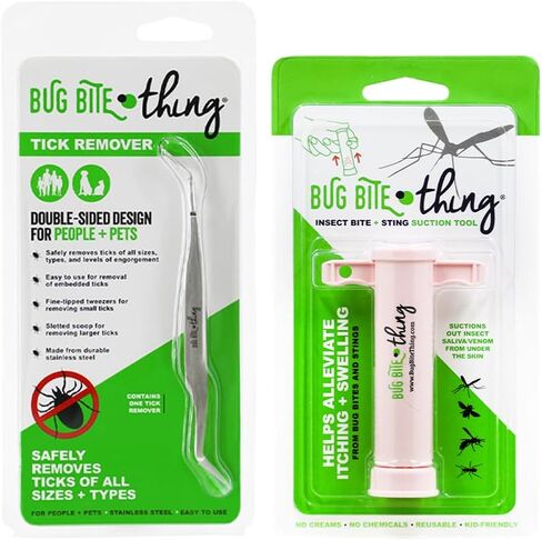 Bug Bite Thing Tick Remover Tool for People & Pets, Patented Two Sided Stainless Steel Design with Fine Tipped Tweezers, Formerly Known as TickEase in Saudi Arabia