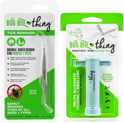Bug Bite Thing Tick Remover Tool for People & Pets, Patented Two Sided Stainless Steel Design with Fine Tipped Tweezers, Formerly Known as TickEase in Saudi Arabia