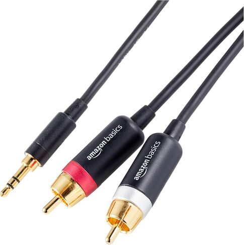 Amazon Basics 3.5mm Stereo Aux to 2 RCA Audio Cable Adapter for Sound, Connecting Amplifiers, Speakers, Smartphone, Tablet with Gold-Plated Plugs, 4 Feet/1.2 m, Black in Kuwait