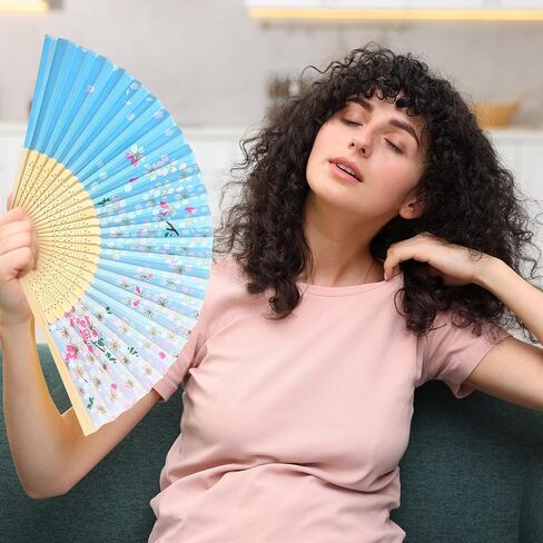 مروحة Zonon المحمولة بالزهور القابلة للطي باليد مراوح الخيزران الحرير مع شرابة المرأة جوفاء الخيزران المرأة المحملة باليد المشجعين للنساء والرجال (الوردي ، الأرجواني ، 2 الأزرق السماوي) in Kuwait