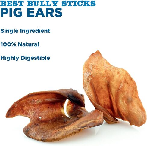 Best Bully Sticks جميع آذان الخنازير الطبيعية المخبوزة والمعبأة في الولايات المتحدة الأمريكية للكلاب - مكون واحد عالي الهضم بنسبة 100٪ من لحم الخنزير للكلاب - رائع للكلاب الصغيرة والمتوسطة والكبيرة - 25 عبوة in Saudi Arabia