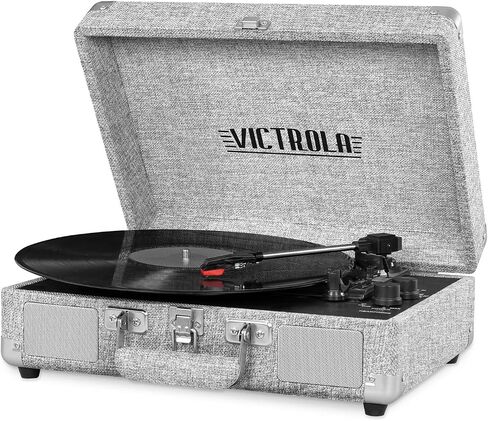 Victrola Journey+ مشغل تسجيل محمول بتقنية البلوتوث ثلاثي السرعات مع مكبرات صوت مدمجة | ترقية صوت القرص الدوار | يتضمن قلم إضافي | بني غامق in Kuwait
