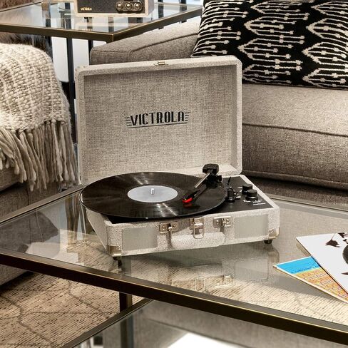 Victrola Journey+ مشغل تسجيل محمول بتقنية البلوتوث ثلاثي السرعات مع مكبرات صوت مدمجة | ترقية صوت القرص الدوار | يتضمن قلم إضافي | بني غامق in Kuwait