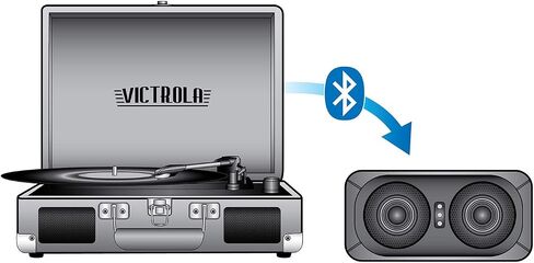 Victrola Journey+ مشغل تسجيل محمول بتقنية البلوتوث ثلاثي السرعات مع مكبرات صوت مدمجة | ترقية صوت القرص الدوار | يتضمن قلم إضافي | بني غامق in Kuwait