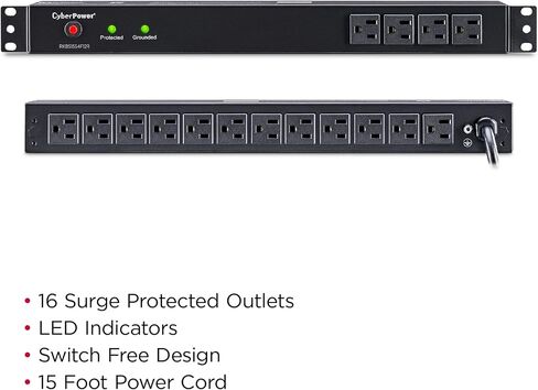 CyberPower RKBS15S2F8R Rackbar Surge Protector | 120V/15A, 10 Outlets, 15 Foot Power Cord, 1U Rackmount, UL Listed in Kuwait