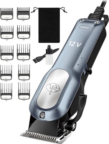 Dog Clippers for Grooming with 12V High Power Plug-in for Thick Heavy Coats Quiet, Pet Electric Professional Hair Grooming Clippers kit with 10 Metal Guard Combs Brush for Dogs Cats Animals Gold in Saudi Arabia