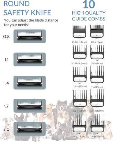 Dog Clippers for Grooming with 12V High Power Plug-in for Thick Heavy Coats Quiet, Pet Electric Professional Hair Grooming Clippers kit with 10 Metal Guard Combs Brush for Dogs Cats Animals Gold in Saudi Arabia