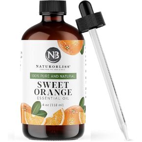 NaturoBliss 100% Pure & Natural Sweet Orange Essential Oil Therapeutic Grade Premium Quality Oil with Glass Dropper - Huge 4 fl. Oz - Perfect for Aromatherapy and Relaxation