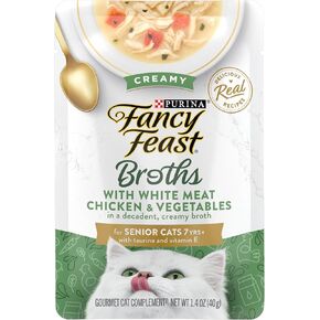 Purina Fancy Feast High Protein, Limited Ingredient Senior Wet Cat Food Complement, Broths Creamy With Chicken - (16) 1.4 oz. Pouches