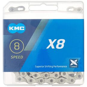 KMC X8 8-Speed Silver X-Series Bicycle Chain Compatible with Shimano, SRAM, Campagnolo and All Major Systems