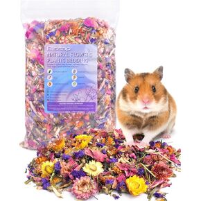 Bissap Natural Flower & Herb Hamster Bedding 300g/10.5oz, Small Animal Soft Flower Habitat Decor for Syrian Dwarf Hamster Gerbil Chinchilla Mice Degu and Other Small Pet Flower Bedding Odor Control