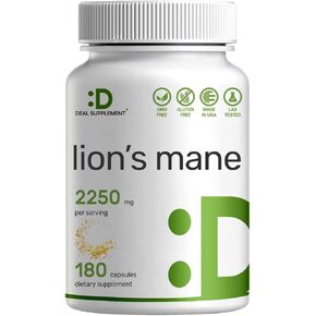 Lions Mane Mushroom Supplement, 7,500mg Per Serving, 240 Capsules – Active Fruiting Body & Mycelium 10:1 Extract – Natural Brain Nootropic & Immune System Booster – Non-GMO