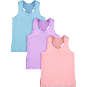 3 Pieces Girls Dance Tank Top Racerback Crop Tank Top Sleeveless Dance Top for Ballet Gymnastics Dancewear