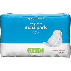 Amazon Basics Thick Maxi Pads with Flexi-Wings for Periods, Regular Absorbency, Unscented, Size 1, 144 Count, 4 Packs of 36 (Previously Solimo)