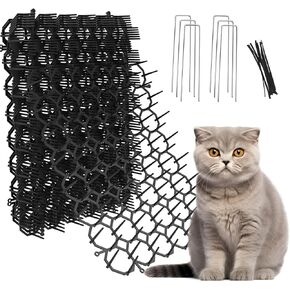 Oceanpax 12 Pack 8.5 X 6.5 Inch Square Cat Scat Mats for Cats with Spikes, Prickle Strips from Digging Cat Deterrent Outdoor Include 6 Staples and 6 Zip Ties