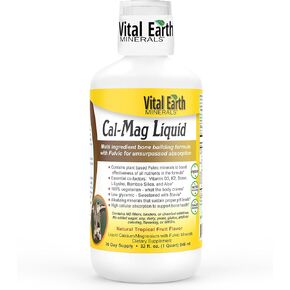 Vital Earth Minerals Cal-Mag Supplement Liquid - Calcium Magnesium Liquid Bone Support Supplement with Energizing/Balancing Fulvic Acid Minerals, Vitamin D3 and Vitamin K, 32 Fl Oz 