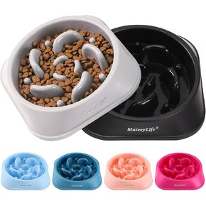 MateeyLife Slow Feeder Dog Bowls 2PCS, Anti-Choking Puzzle Dog Food Bowls, Anti-Slip Interactive Dog Feeding Bowls That Slow Down Eating, Bloat Stop Maze Dog Dishes for All Breeds Pets Gray&Black