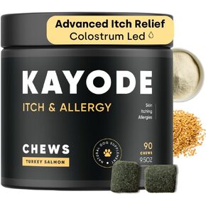 WOOOF Dog Itch & Allergy Chews - for Extra Itchy Dogs. with Bee Pollen & Liquid Gold AKA Colostrum. Natural Allergy Relief for Dogs. Wild Salmon Oil & Spirulina. Helps Licking & Skin. 90 Soft Chews