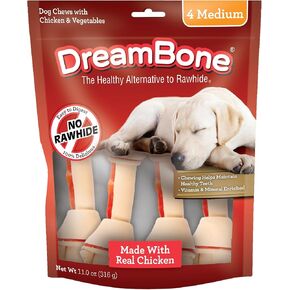DreamBone Medium and Large Chews, Treat Your Dog to a Chew Made With Real Meat and Vegetables 4 Count (Pack of 1)