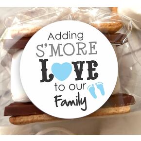 ملصقات إضافة S'more Love إلى عائلتنا - ملصقات استحمام الطفل الرضيع - ملصقات شكرًا لك على الاحتفال معي - مجموعة من 40 ملصقًا