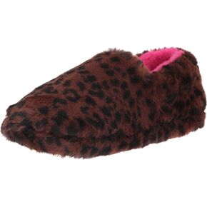 Dearfoams Unisex-Adult Nina West Leopard Print Furry Closed Back with Inclusive Sizing Slipper