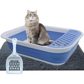 MUYG Collapsible Cat Litter Box,Open Top Cats Litter Pan with Scoop Waterproof & Foldable Kitten Potty Toilet Anti-Splashing Low Entry Kitty Travel Litter Tray Semi-Enclosed Easy Clean (Gray)