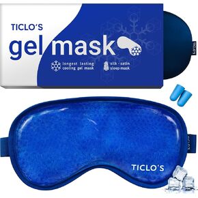Ticlo's Gel Eye Mask - Cooling Ice Cold Compress Pad - Relax & Massage Your Tired, Puffy Eyes, Headaches, Face & Dark Circles - Bonus Silk Sleep Mask