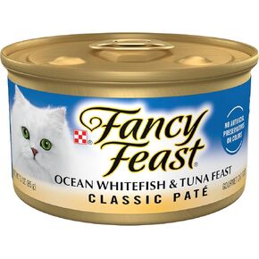 Purina Fancy Feast Grain Free Pate Wet Cat Food, Classic Pate Ocean Whitefish & Tuna Feast - (24) 3 oz. Cans