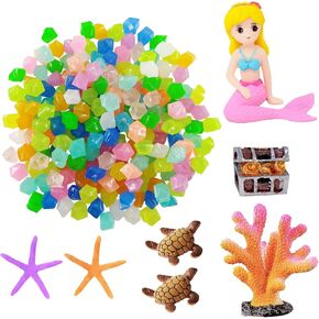 Muzero Glow in The Dark Stones - 100pcs Glowing Rocks Luminous Stone for Vase Fillers Fish Tank Aquariums Rocks Fake Jewels Crysetal Plastic Jewels Gem Pebbles Decorations Powered by Light or Solar