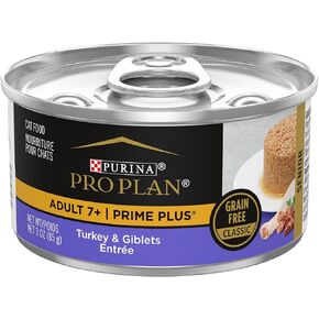 Purina Pro Plan Grain Free Senior 7+ Wet Cat Food Pate, SENIOR Prime Plus Turkey & Giblets Entree - (24) 3 Oz. Pull-Top Cans