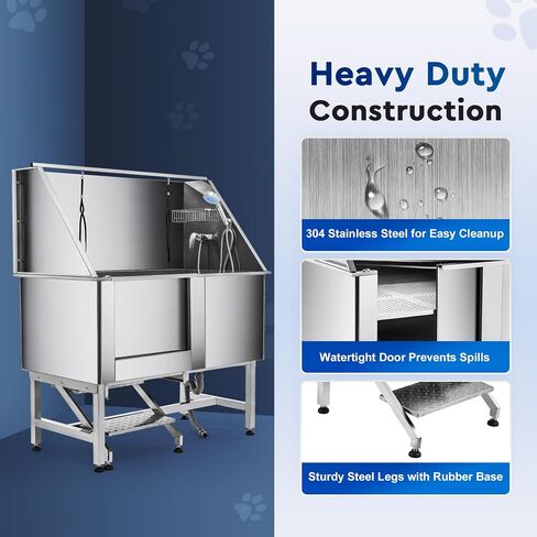 SNUGENS 50" Dog Washing Grooming Station for Home, Professional Stainless Steel Pet Dog Bathtub for Large Dogs, Dog Shower Tub, Dog Wash Sink, Pet Bathing Station with Sprayer Stairs 260 lb. Capacity in Saudi Arabia