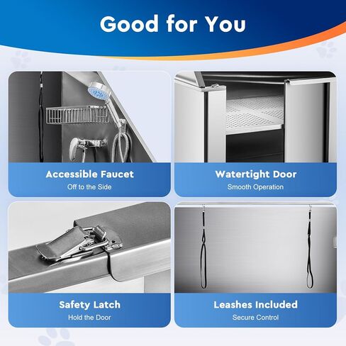 SNUGENS 50" Dog Washing Grooming Station for Home, Professional Stainless Steel Pet Dog Bathtub for Large Dogs, Dog Shower Tub, Dog Wash Sink, Pet Bathing Station with Sprayer Stairs 260 lb. Capacity in Saudi Arabia