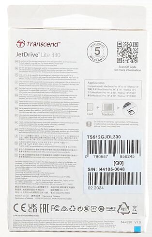 Transcend JetDrive Lite JDL330 1TB Expansion Card for MacBook Pro 14" & 16" (2024-2021, M4/M3/M2/M1 Pro/Max), Up to 95 MB/s, Seamless Flush-Fit Design with Plug-and-Play Functionality - TS1TJDL330 in Kuwait