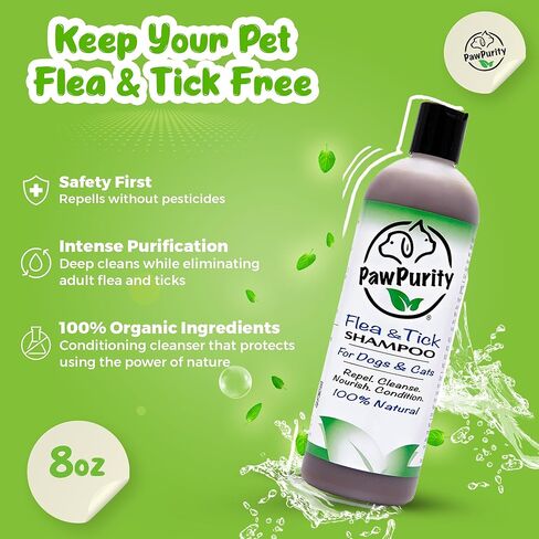 شامبو PawPurity للبراغيث/القراد، مكونات نباتية طبيعية ومعدنية فقط، يحسن صحة جلد ومعطف الكلاب والقطط، رائحة الحمضيات، منتج صديق للبيئة وتغليف مصنوع في الولايات المتحدة الأمريكية (8 أونصة) in Kuwait