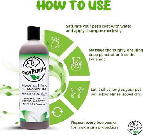 شامبو PawPurity للبراغيث/القراد، مكونات نباتية طبيعية ومعدنية فقط، يحسن صحة جلد ومعطف الكلاب والقطط، رائحة الحمضيات، منتج صديق للبيئة وتغليف مصنوع في الولايات المتحدة الأمريكية (8 أونصة) in Kuwait