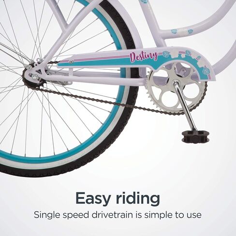 Schwinn Destiny and Baywood Beach Cruiser Bike, for Adult Men Women Boys Girls Ages 8 and Up, Single Speed Drivetrain, Rear Rack Ready, 24 or 26 Inch Wheels Options in Kuwait