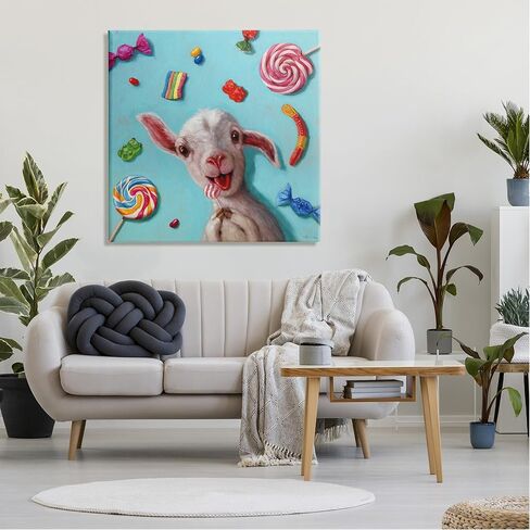 تصميم فني جداري من القماش الكتاني من شركة Stupell Industries Happy Sheep من تصميم Lucia Heffernan in Kuwait