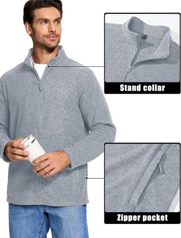 MAGCOMSEN Men's Full Zip Fleece Jacket Lightweight Stand Collar Jackets Soft Warm Windproof Casual Coats with Zipper Pockets in Saudi Arabia