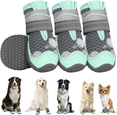 Lukovee Dog Shoes - Breathable Non-Slip Rubber Sole Dog Boots for Hot Pavement, Heat Resistant Dog Paw Protector with Reflective Strap, Dog Walking Booties for Small Medium Large Dogs (Black, Size1) in Saudi Arabia