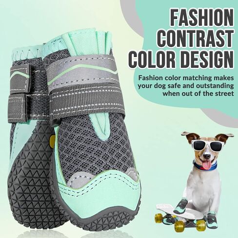 Lukovee Dog Shoes - Breathable Non-Slip Rubber Sole Dog Boots for Hot Pavement, Heat Resistant Dog Paw Protector with Reflective Strap, Dog Walking Booties for Small Medium Large Dogs (Black, Size1) in Saudi Arabia
