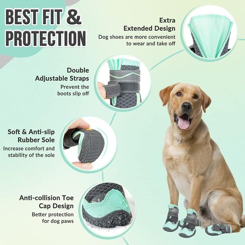 Lukovee Dog Shoes - Breathable Non-Slip Rubber Sole Dog Boots for Hot Pavement, Heat Resistant Dog Paw Protector with Reflective Strap, Dog Walking Booties for Small Medium Large Dogs (Black, Size1) in Saudi Arabia