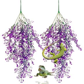 MUYG 2 PCS Reptile Plants for Terrarium, Plastic Hanging Plant with Suction Cup for Bearded Dragon Lizard Gecko Chameleon Tank Habitat Decoration