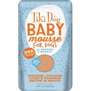 Tiki Dog Aloha Petites Grain Free Mousse, Chicken with Chicken Liver and Pumpkin in Broth, Wet Food for Puppies, 3 oz pouch, (Pack of 12)