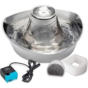 PetSafe Stainless 360 Pet Fountain - 1 Gallon (128 oz) Dog and Cat Water Fountain - Water Filters Remove Hair - Water Dispenser Entices Pets to Drink - Customizable Cat and Dog Water Bowl Dispenser
