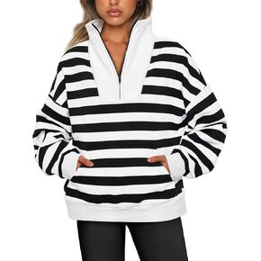 Trendy Queen Womens Half Zip Pullover Sweatshirts Quarter Zip Oversized Hoodies Sweaters Fall Outfits 2023 Y2K Winter Clothes