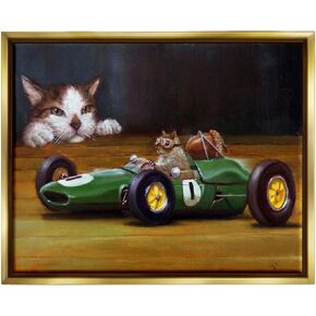 Stupell Industries Funny Squirrel in Race Car Black Framed Floater Canvas Wall Art Design by Lucia Heffernan