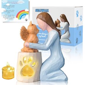 Seawah Cat Memorial Gifts - Angel Cat Candle Holder Statue with LED Candle - Cat Loss Sympathy Gift for Cat Lover - Cat Figurines Cat Remembrance Gifts - Cat Decor for Pet Lovers - Memorial Gifts