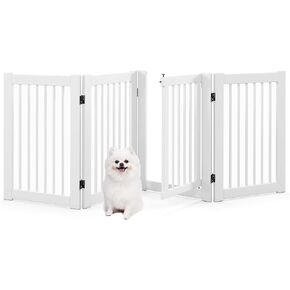 Giantex Freestanding Pet Gate with Door, 30inch 4 Panels Wooden Dog Gate with Walk Through Door, Foldable Pet Safety Puppy Fence Adjustable Pen for House Doorway Stairs