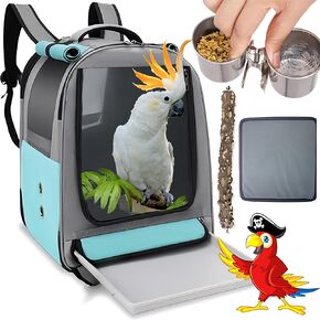 DJAER - Bird Backpack Carrier Travel cage for Cockatiel, Parrot Backpack Carrier with 2 Bowls Tray and Standing Perch,Parakeet Carrier Travel cage