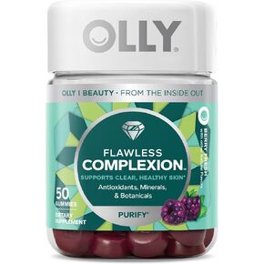 OLLY Flawless Complexion Gummy, Clear and Healthy Skin Support, Vitamins E, A, Zinc, Chewable Supplement, Berry - 50 Count (Pack of 1)